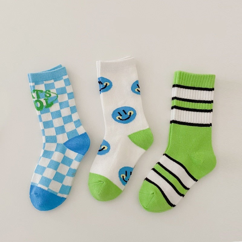 3 Pairs Wave Dot Lattice Colorful Socks