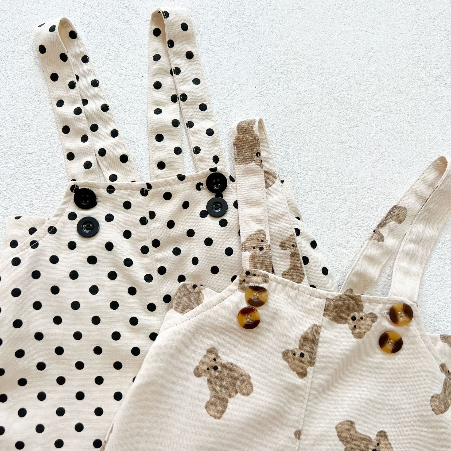Bear/Dot Print Short Sleeve Overall & T-Shirt Set