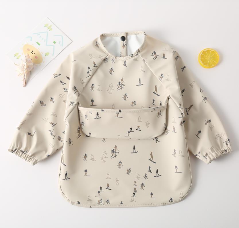Cartoon Print Waterproof Long Sleeve Bibs