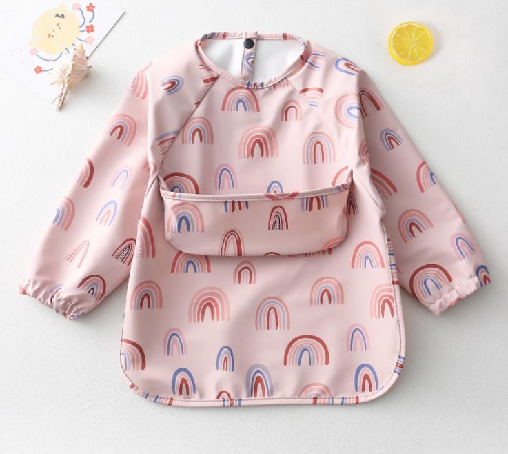 Cartoon Print Waterproof Long Sleeve Bibs
