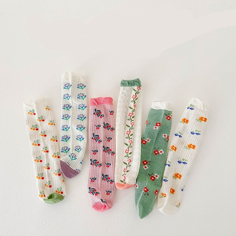 3 Pairs Candy Colors Broken Flower Socks