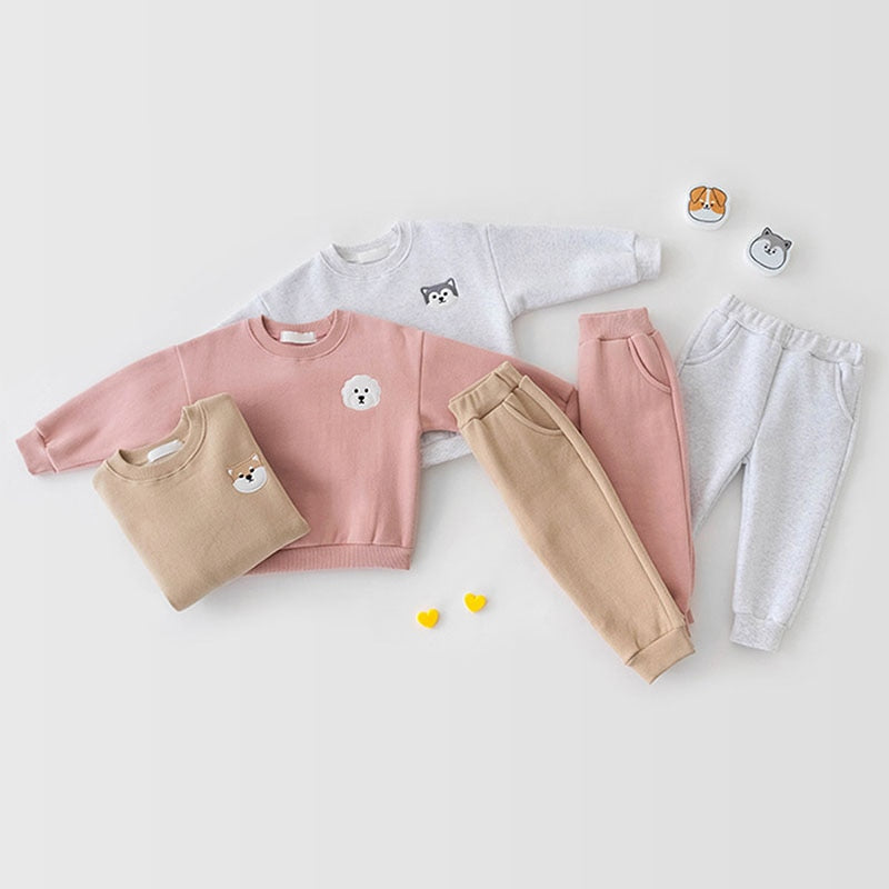 Pink, khaki and grey animal patch sweatshirt sets