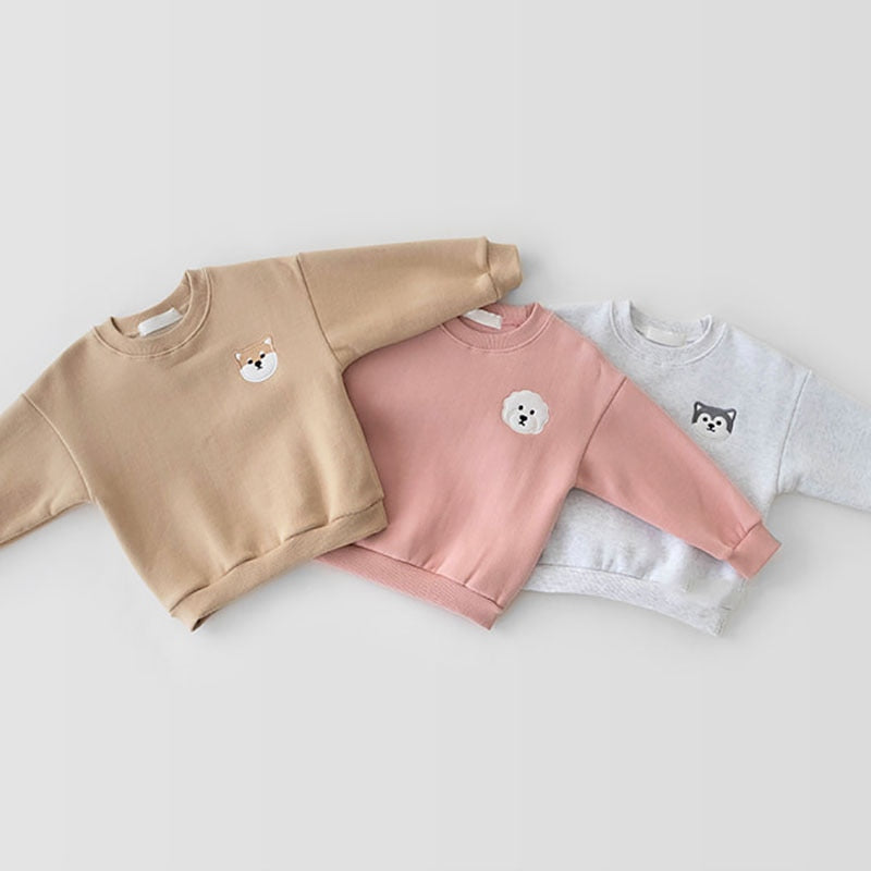 Khaki, pink and grey animal patch sweatshirts