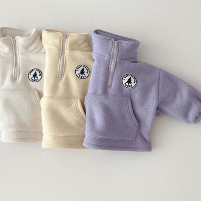 White, beige and purple polar fleece half-zip pullovers