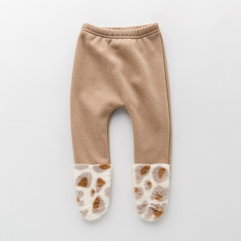 Brown baby leggings with patterned feet