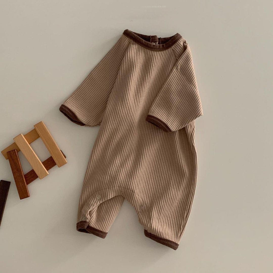 Auburn waffle knit long sleeve baby romper