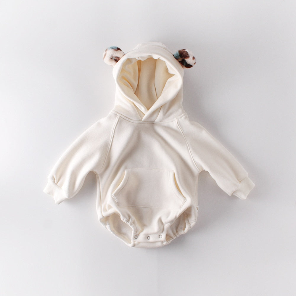Beige bear ears hoodie bodysuit