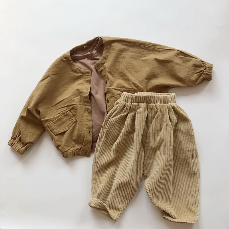Beige corduroy pants with matching jacket