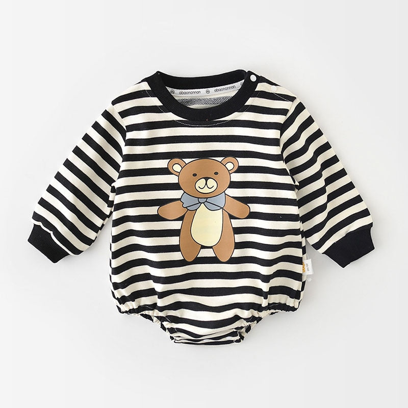 Black striped teddy bear baby romper