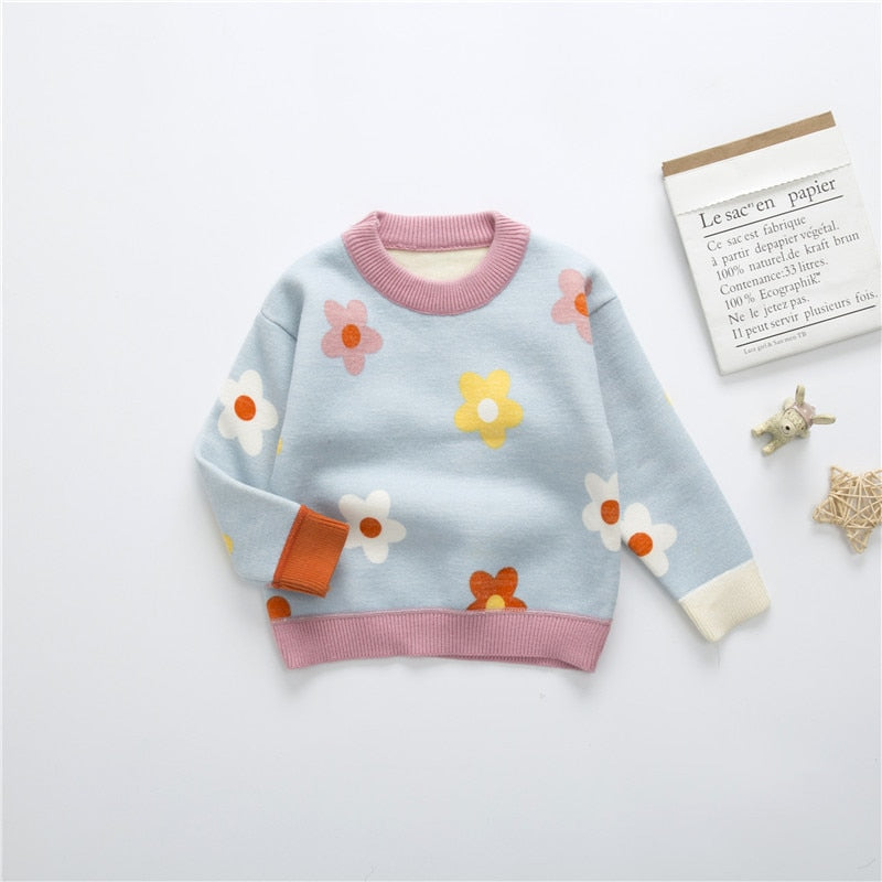 Blue daisy flower knit sweater