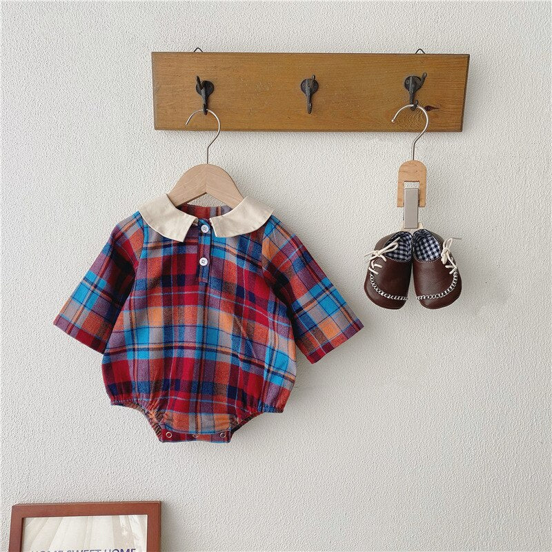 Blue plaid Peter Pan collar romper
