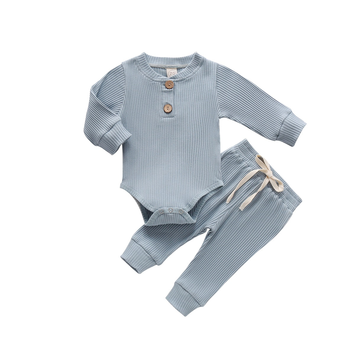 Light blue ribbed henley bodysuit and pants