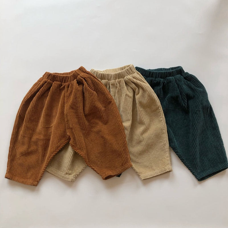 Brown, beige and green loose corduroy pants