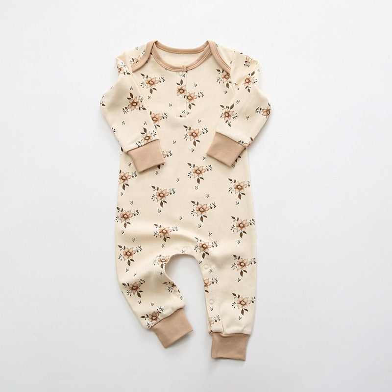 Cream floral print baby romper