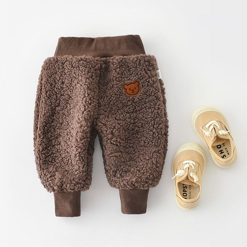 Deep coffee fluffy fleece pants with shoes