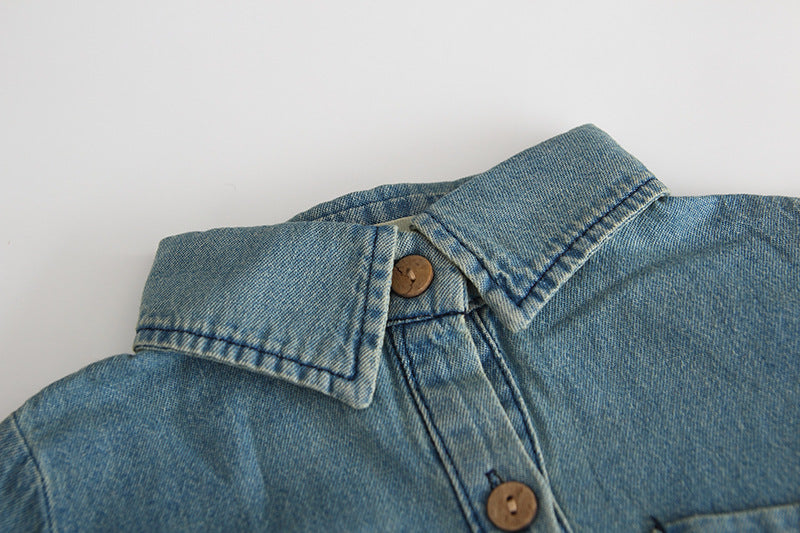 Close-up of collar on denim romper