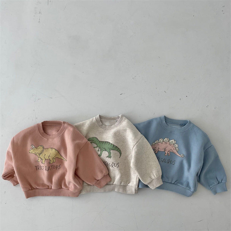 Pink, grey and blue dinosaur fleece pullovers