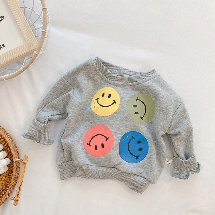Smiling Face Sweatshirt & Striped Leggings Set