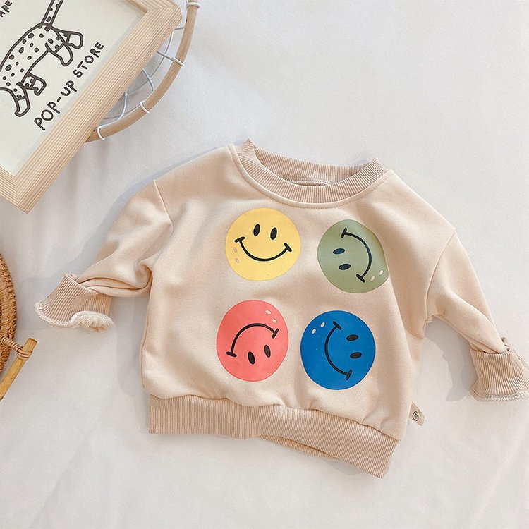 Smiling Face Sweatshirt & Striped Leggings Set