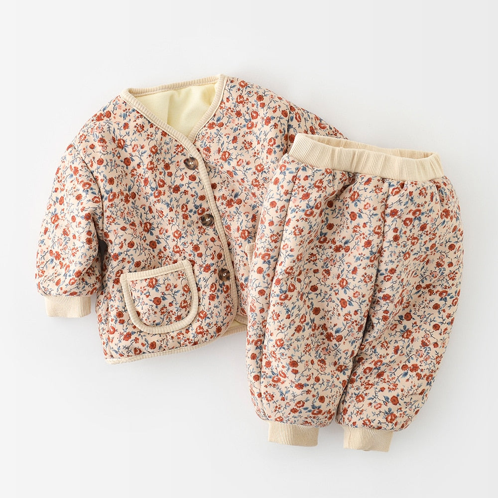 Floral quilted jacket and pants set