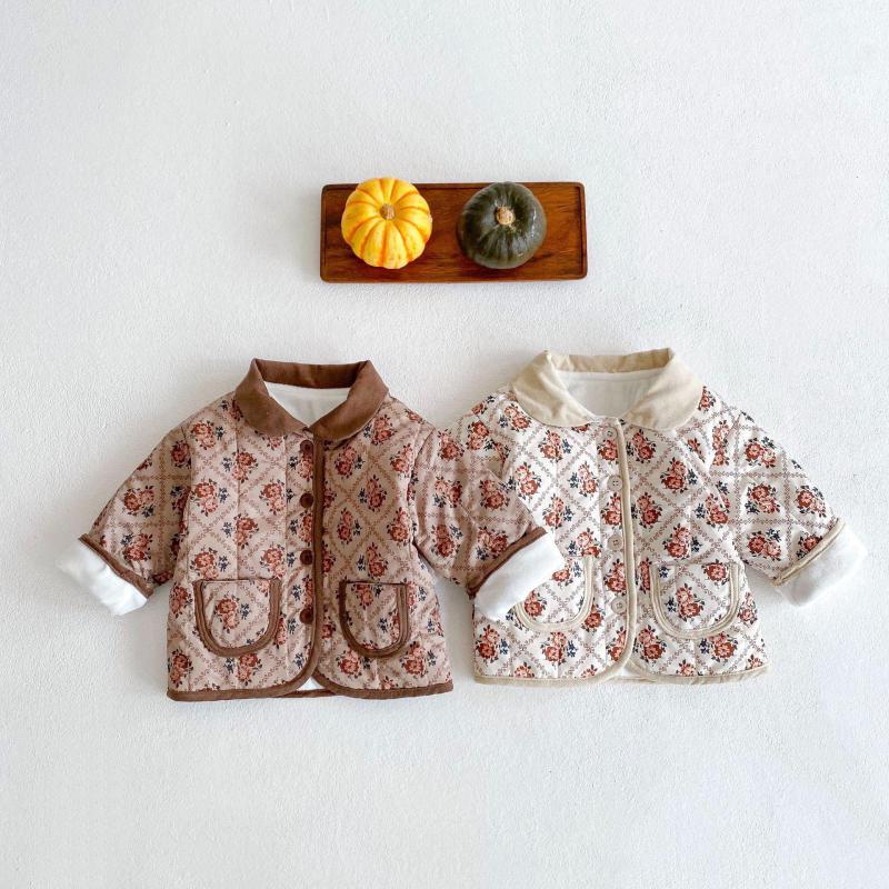 Brown and white floral quilted baby jackets