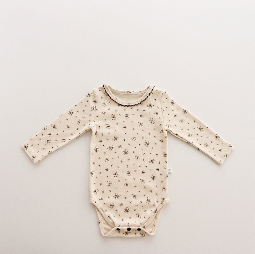 Cream floral ribbed long sleeve bodysuit