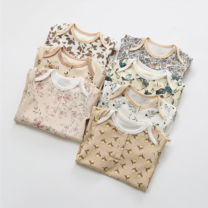 Folded floral print baby rompers