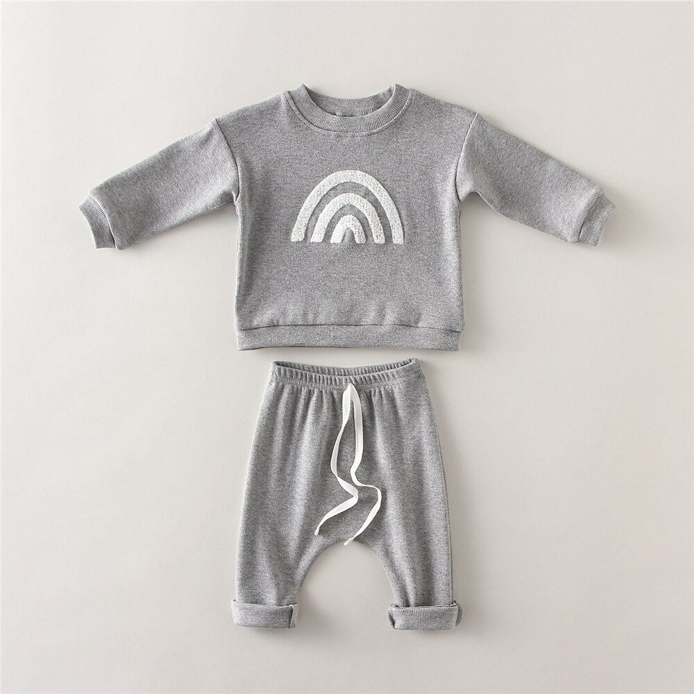 Gray rainbow embroidered sweatshirt and pants