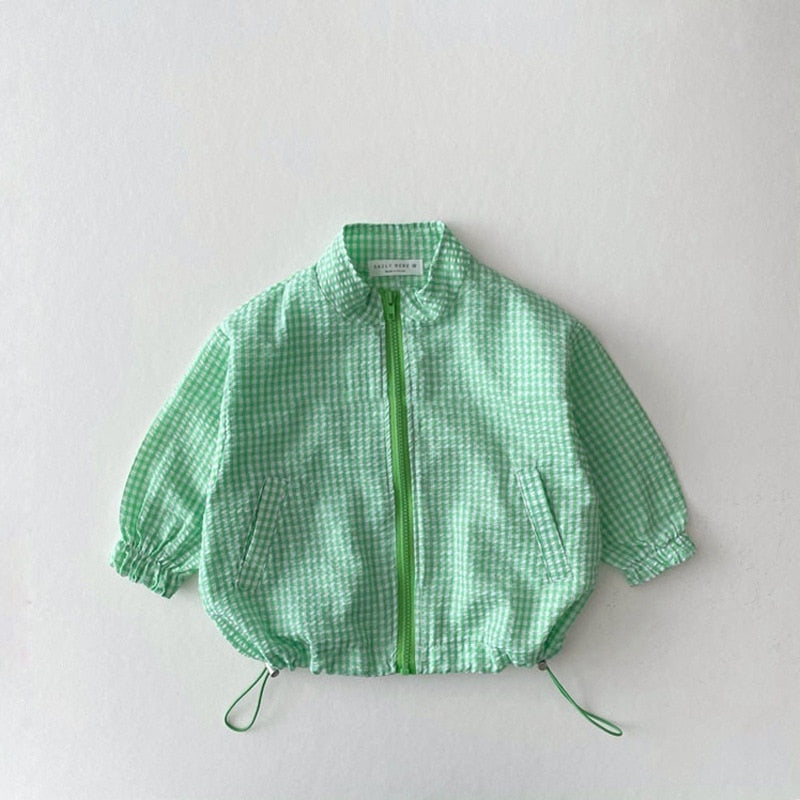 Green gingham zip-up sun protection jacket