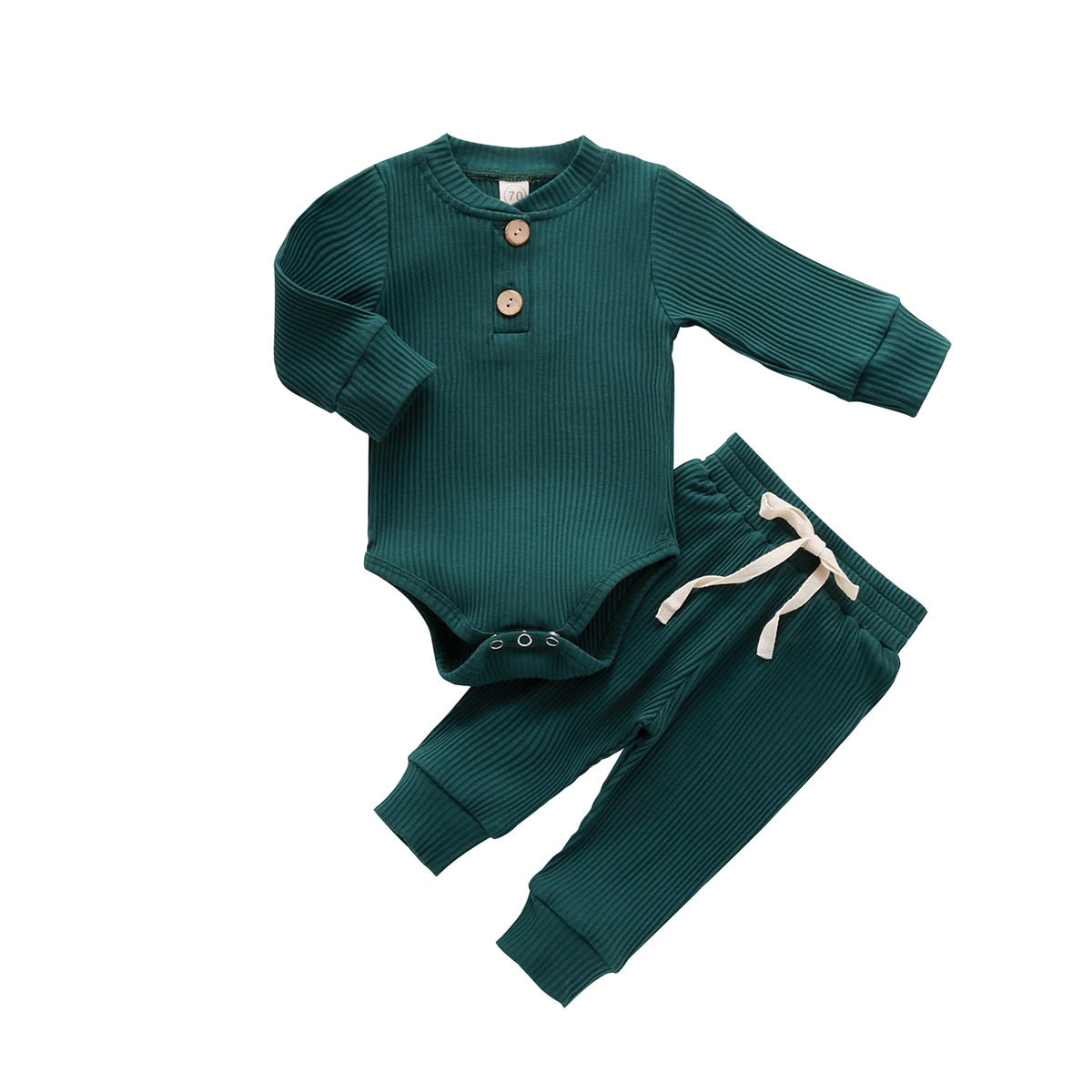 Green ribbed henley bodysuit and pants