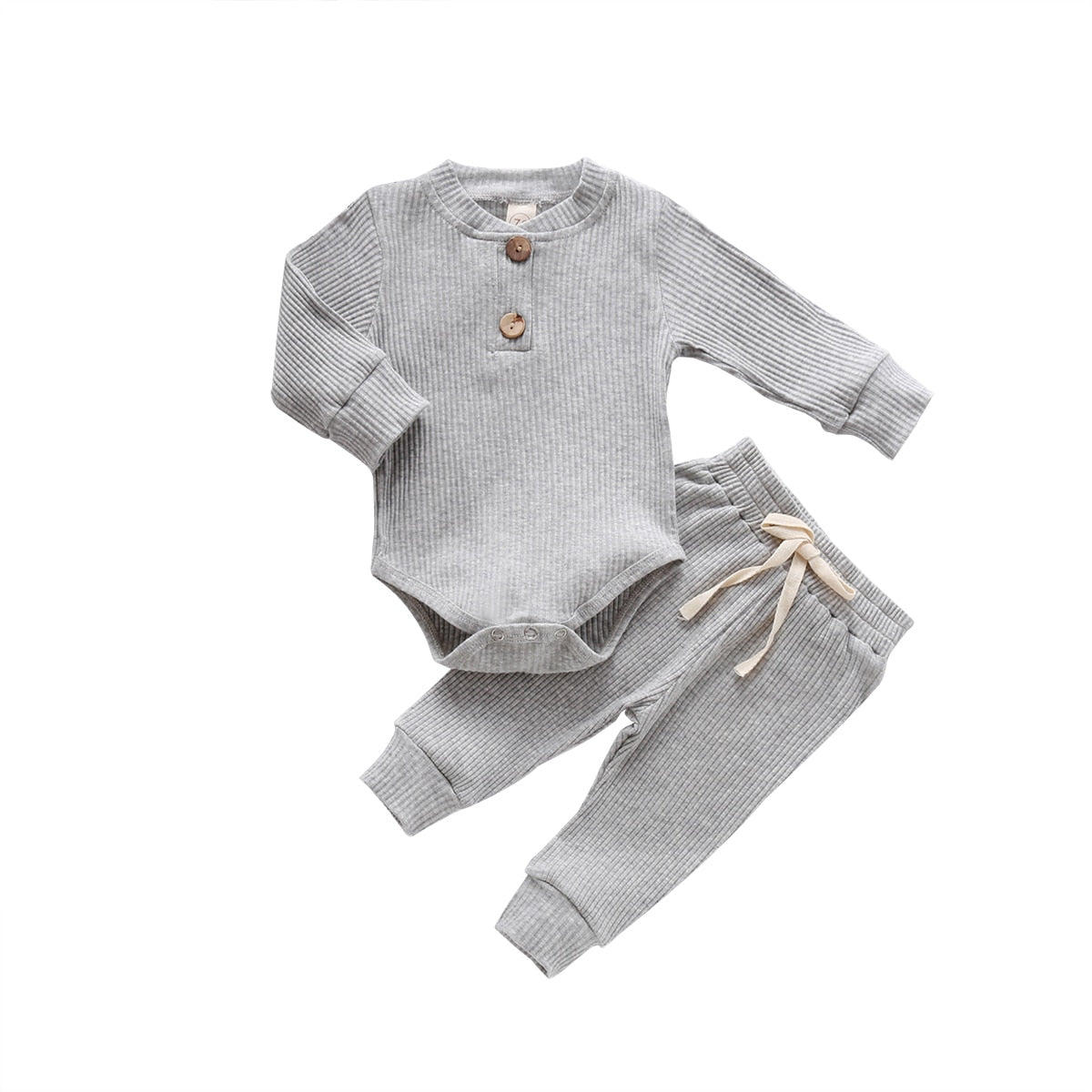 Grey ribbed henley bodysuit and pants