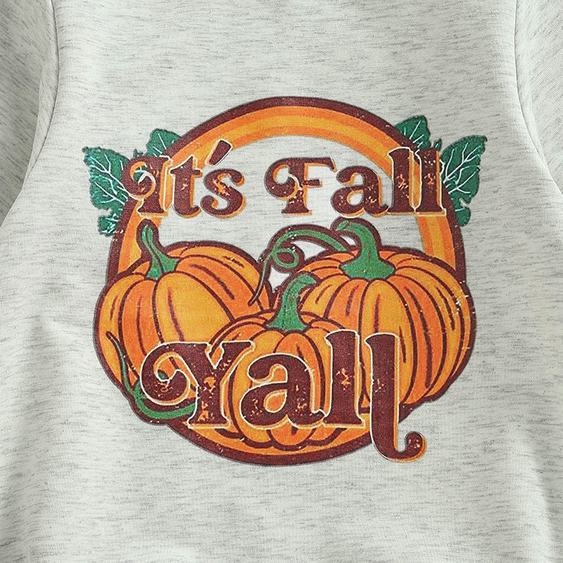 Close-up of It's Fall Y'all pumpkin print