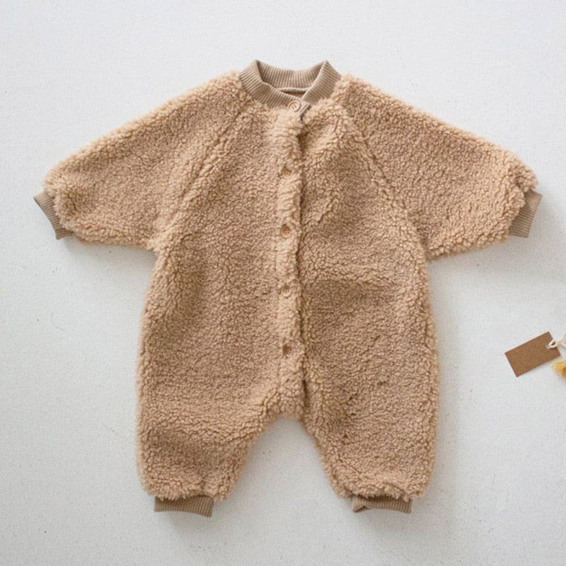 Khaki teddy fleece baby romper