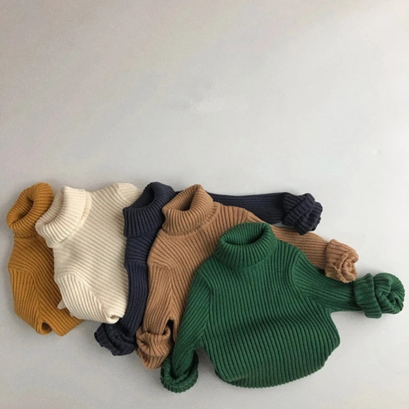 Kids chunky rib knit turtleneck sweaters in assorted colours