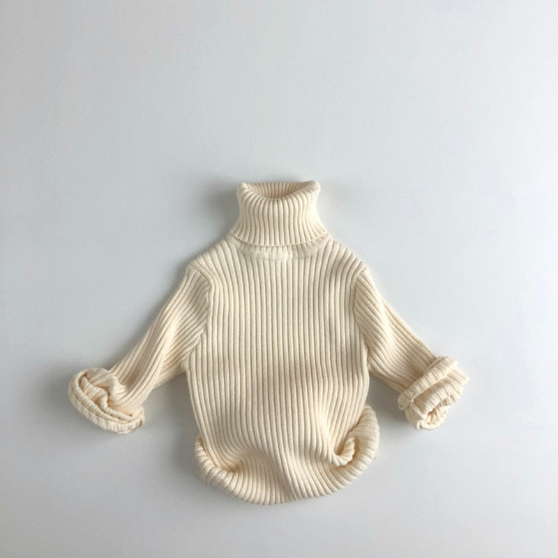 Beige chunky knit turtleneck sweater for kids