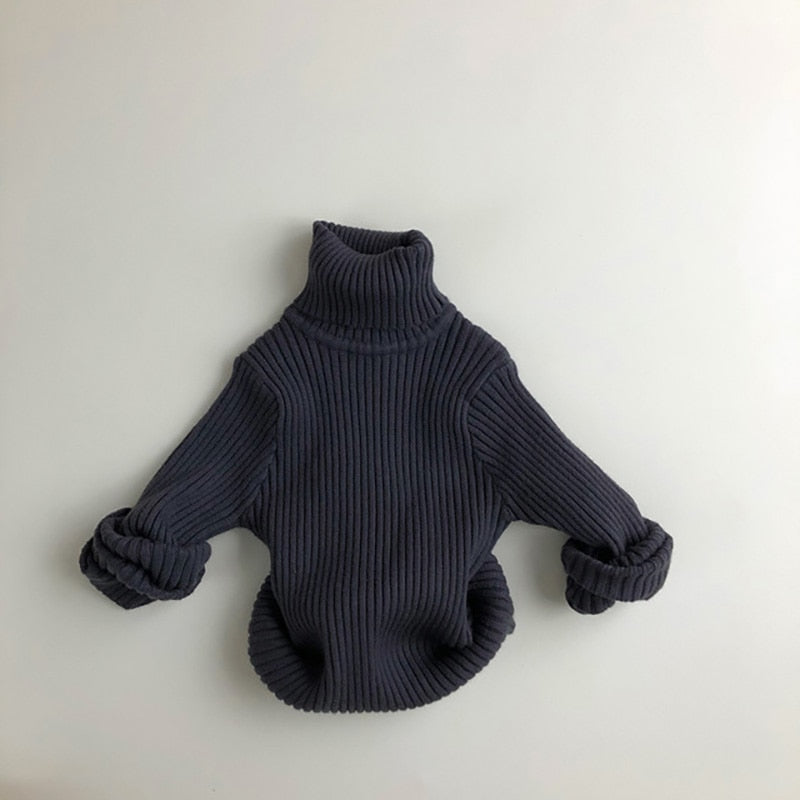 Navy chunky knit turtleneck sweater for kids