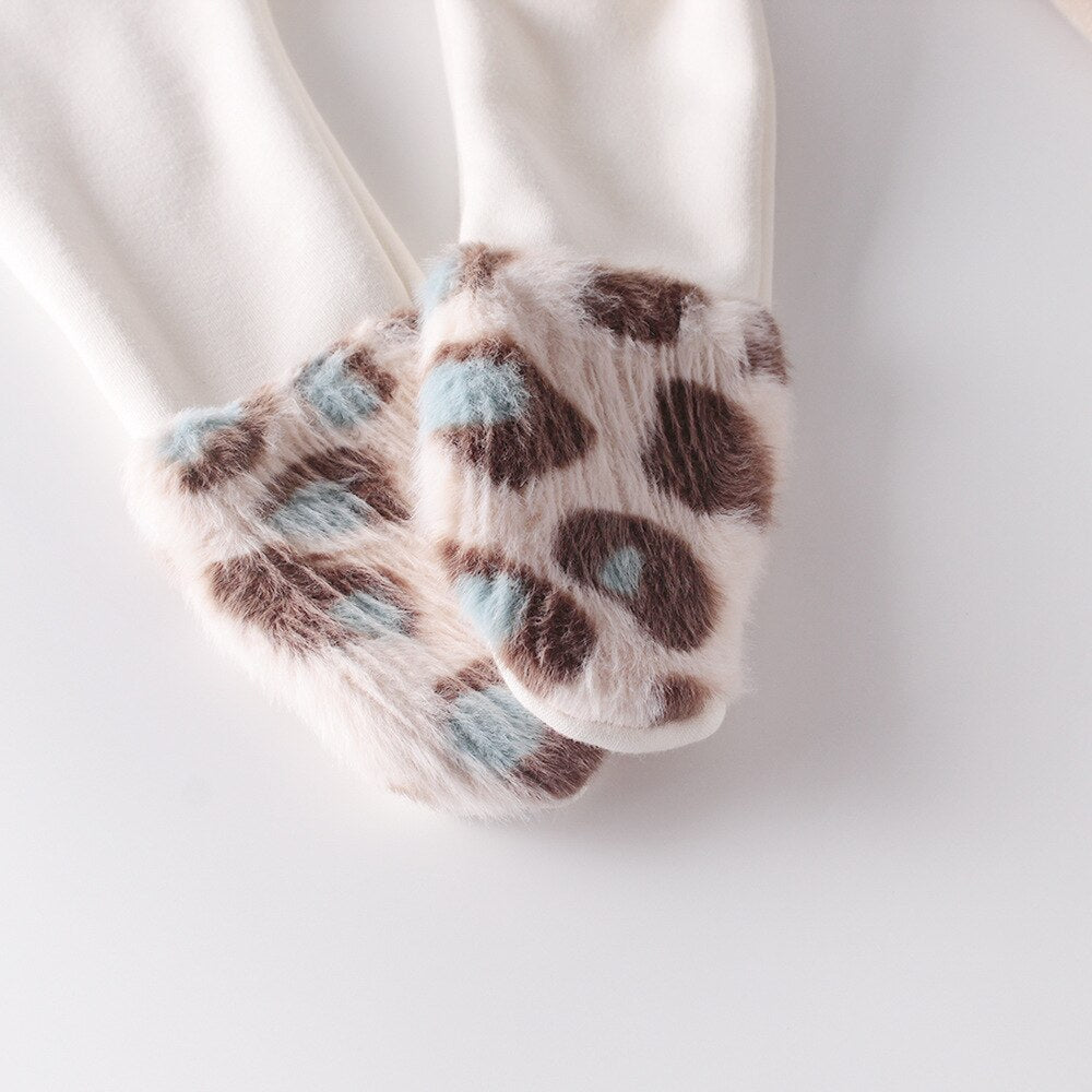 Close-up of leopard print sole on leggings
