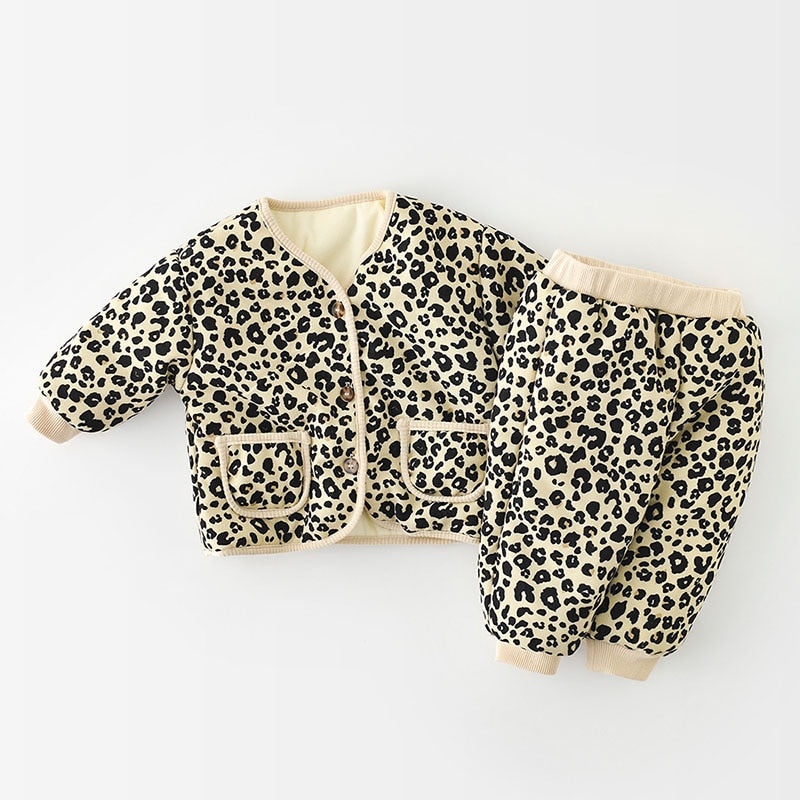Leopard print quilted set laid flat