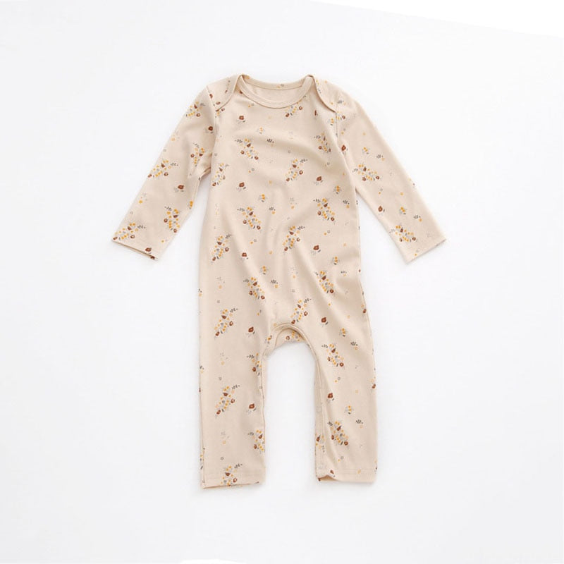 Peach floral print long sleeve baby romper