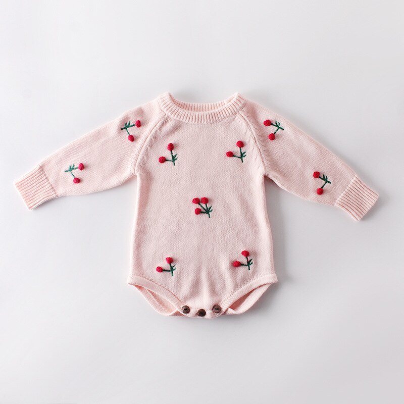 Pink cherry embroidered knit bodysuit