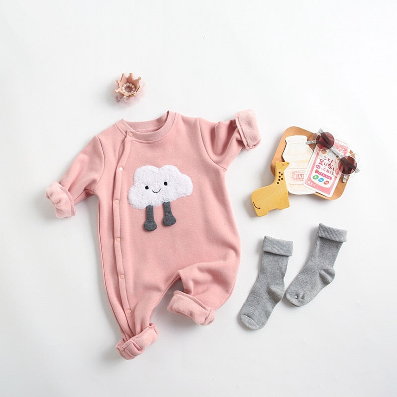 Pink cloud fleece-lined jumpsuit with socks