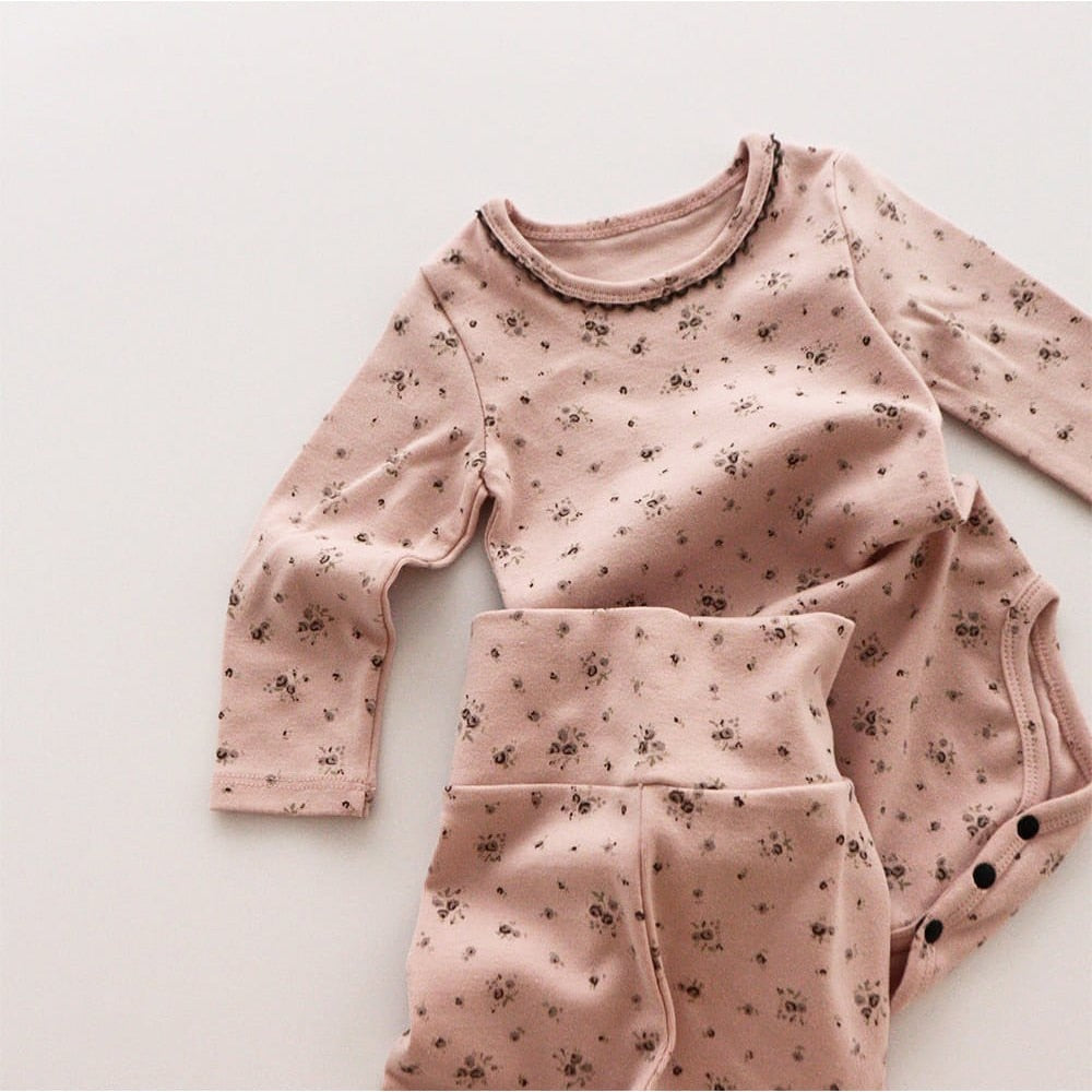 Pink floral ribbed bodysuit and pants