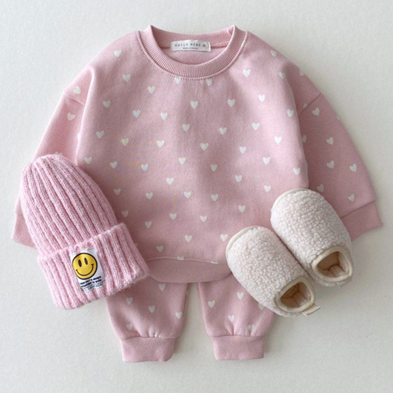 Pink heart print set with beanie and slippers