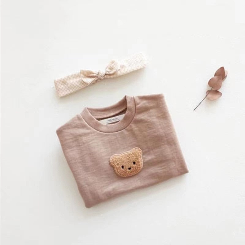 Light pink teddy patch sweatshirt with headband