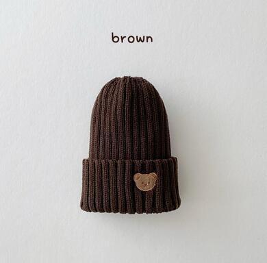 Solid Color Embroidered Bear Beanie Hat