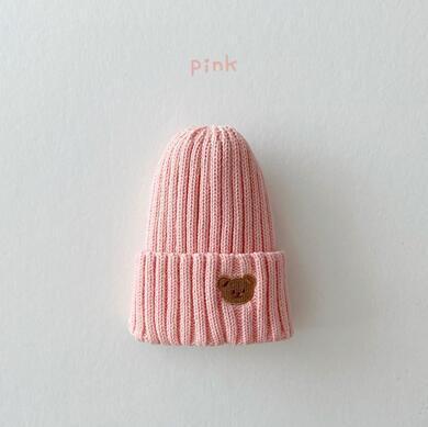 Solid Color Embroidered Bear Beanie Hat