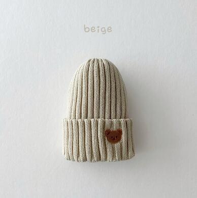 Solid Color Embroidered Bear Beanie Hat