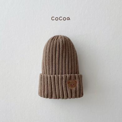 Solid Color Embroidered Bear Beanie Hat