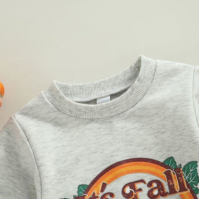 Close-up of neckline on gray pumpkin romper