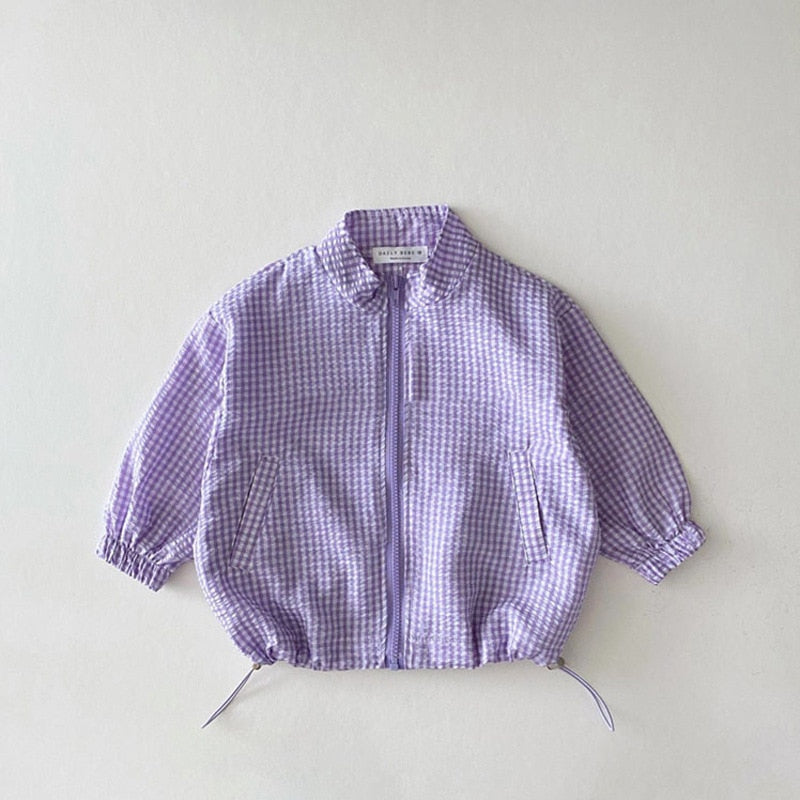 Purple gingham zip-up sun jacket